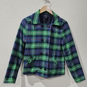 Rafaella Women's Green and Blue Peacoat Large Lined Coat